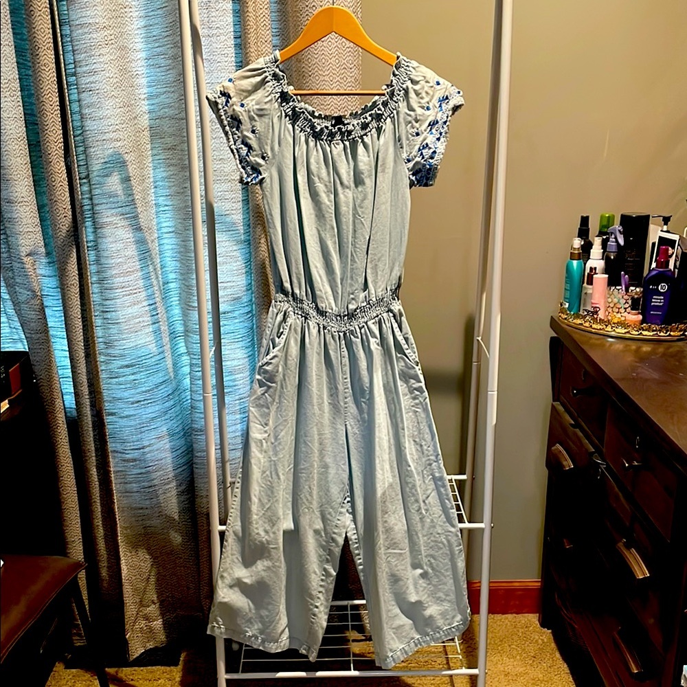 Blue Off-Shoulder jumpsuit